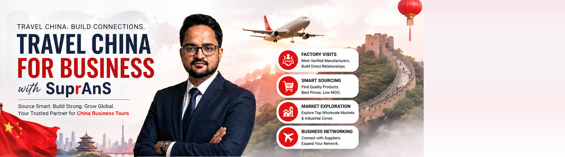 Travel China for business with Suprans — factory visits, smart sourcing, market exploration and business networking across Guangzhou, Shenzhen, Yiwu, Foshan and Hong Kong.
